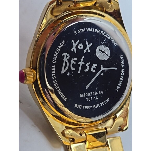 Betsey Johnson Gold Tone Crystal Bezel Champagne Bottle Bow Quartz New Battery - Picture 13 of 13